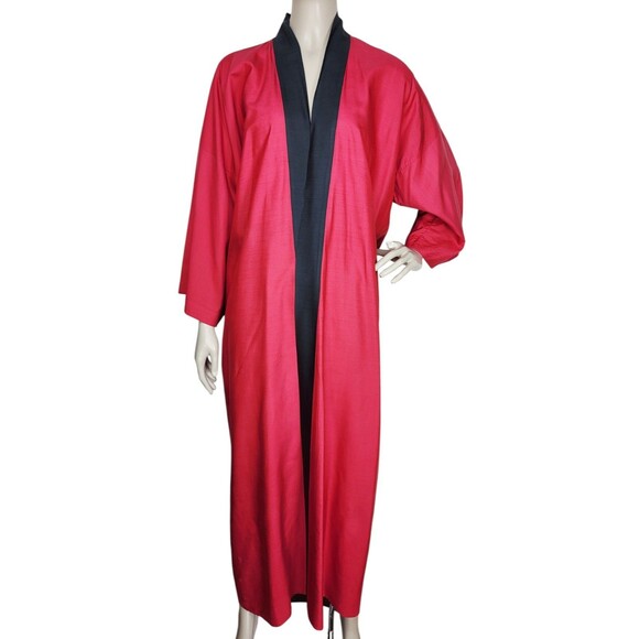 Vintage 50s Chinese 100% Silk Dragon Hand Embroidered Red Open Front Robe - Picture 4 of 9